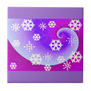 Carreau En Céramique Flocons de neige dansants sur fond violet