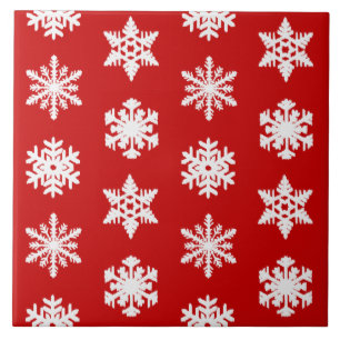 Carreau En Céramique Flocons de neige Ikat - Rouge foncé et blanc