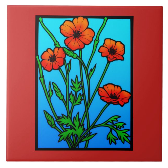 Carreau En Céramique Floraison de pépites rouges ukrainiennes (Devant)