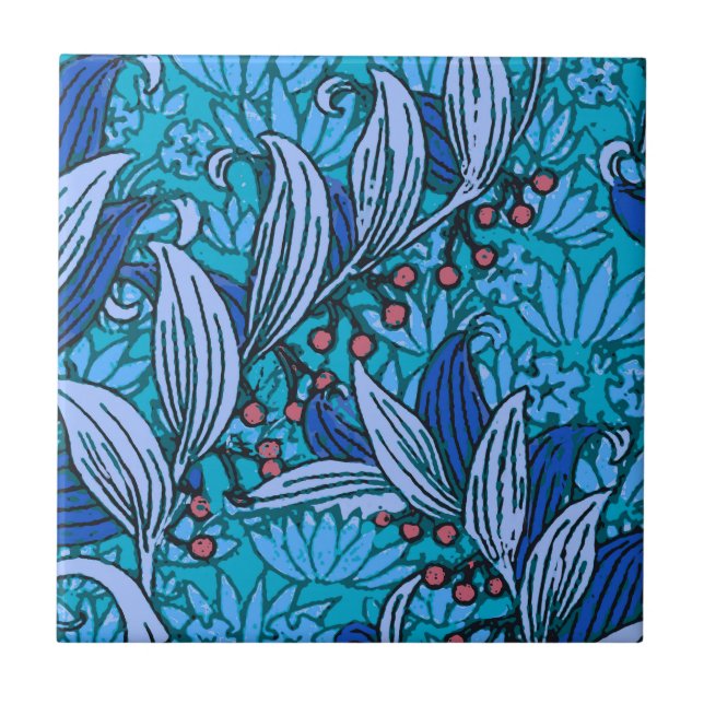 Carreau En Céramique Floral bleu ancien Boho moderne (Devant)