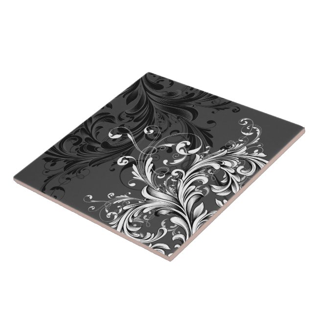 Carreau En Céramique Floral noir et blanc (Côté)