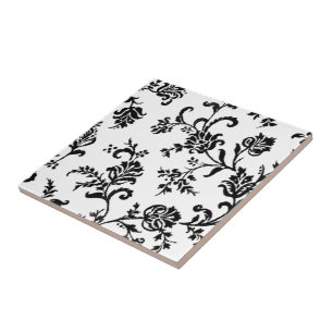 Carreau En Céramique Floral noir et blanc