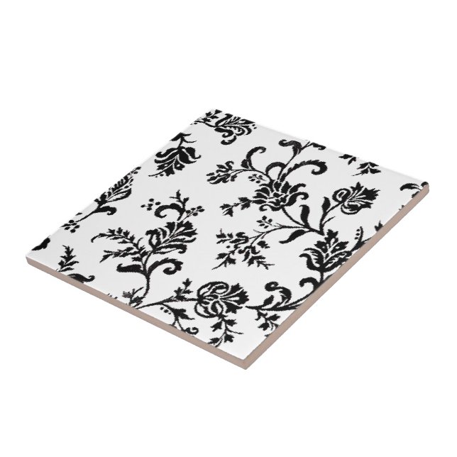 Carreau En Céramique Floral noir et blanc (Côté)