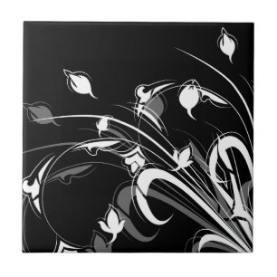 Carreau En Céramique Floral noir et blanc élégant