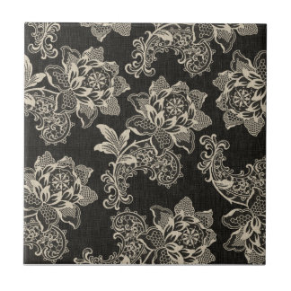 Carreau En Céramique Flore Vintage noire et crème et Damas