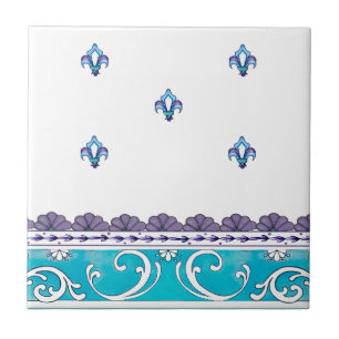 Carreau En Céramique Fluer De Lis Blue Swirl Design