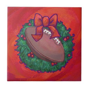 Carreau En Céramique Football de couronne de Noël en rouge