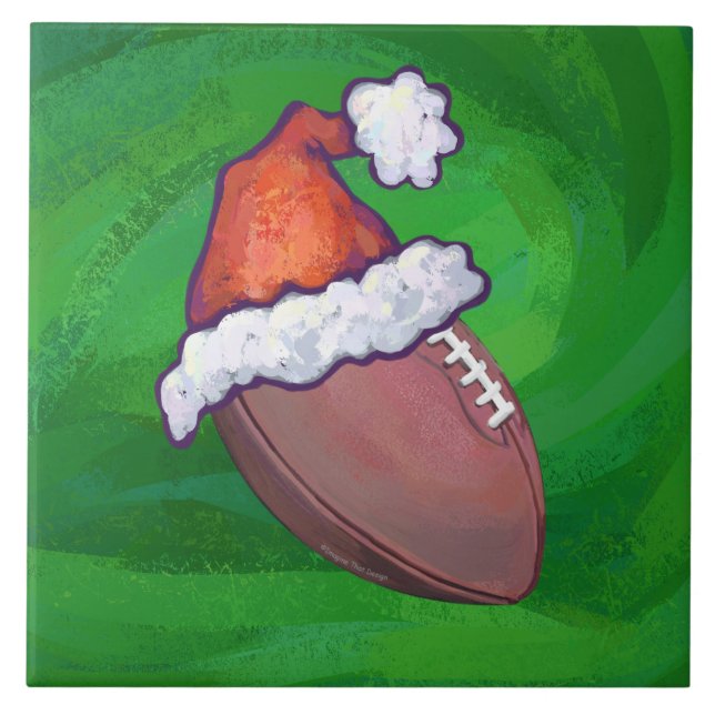 Carreau En Céramique Football de Santa Hat sur Vert (Devant)