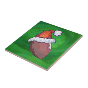 Carreau En Céramique Football de Santa Hat sur Vert