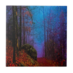 Carreau En Céramique Forêt peinte automne pourpre brouillard