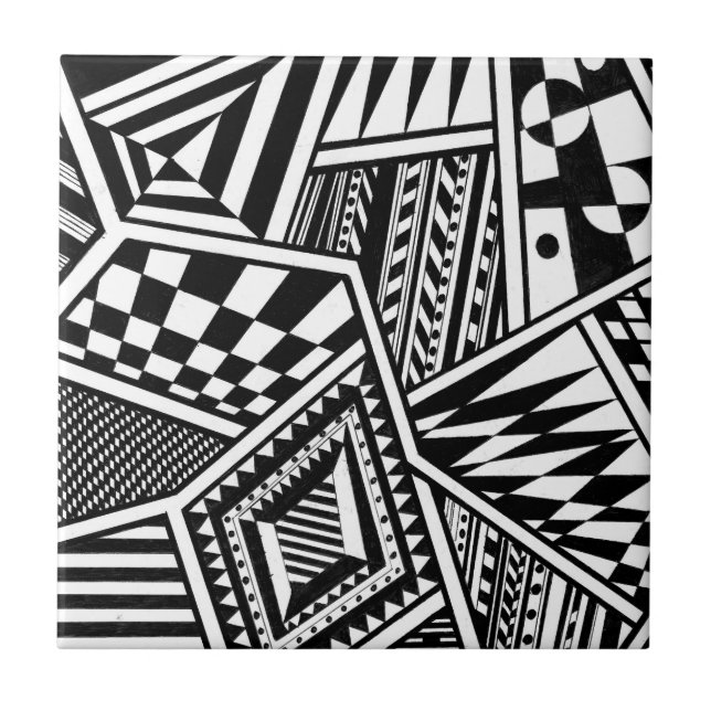 Carreau En Céramique Formes géométriques abstraites main motif noir bla (Devant)