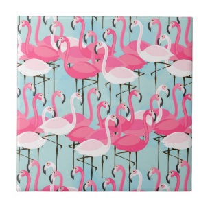 Carreau En Céramique Foule rose et blanche des Flamants roses