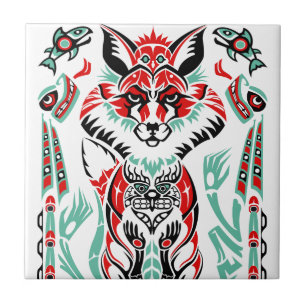 Carreau En Céramique Fox indigène côtier du nord Pacifique d'Indien
