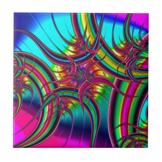 Carreau En Céramique Fractale au néon (Devant)