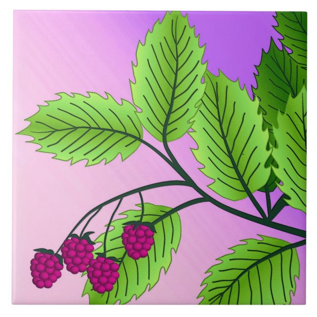 Carreau En Céramique Framboises sur une branche (Devant)
