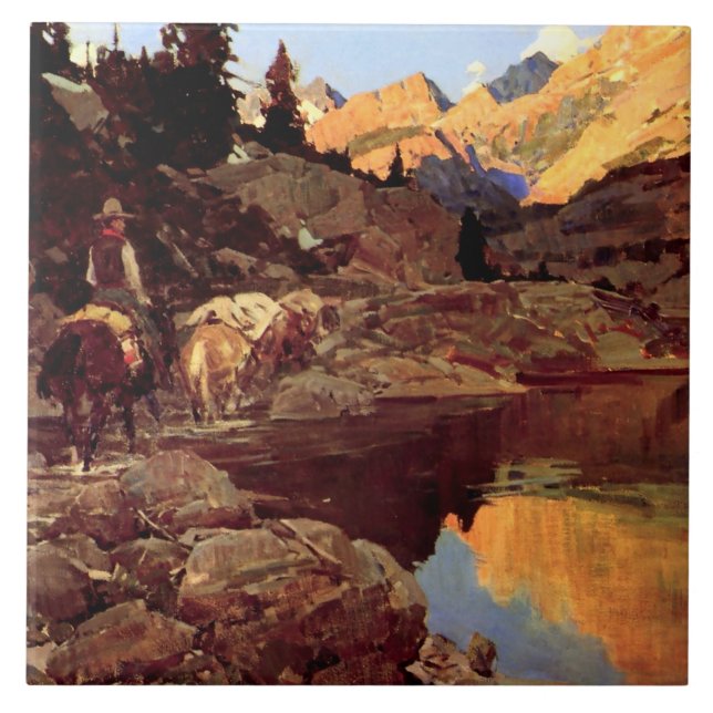 Carreau En Céramique Frank Tenney Johnson Art "Mountain Lake" (Devant)