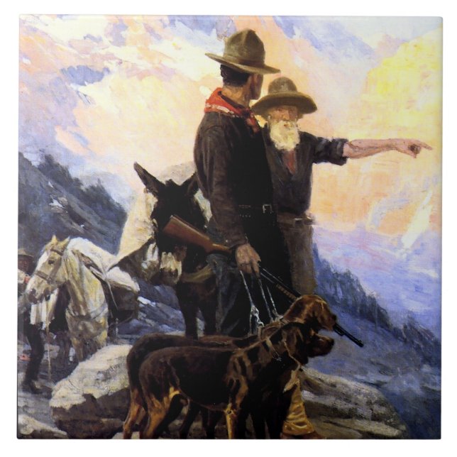 Carreau En Céramique Frank Tenney Johnson Art Occidental "Mountain Hunt (Devant)