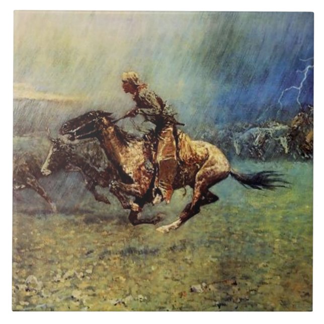 Carreau En Céramique Frederic Remington Art Occidental "The Stampede" (Devant)