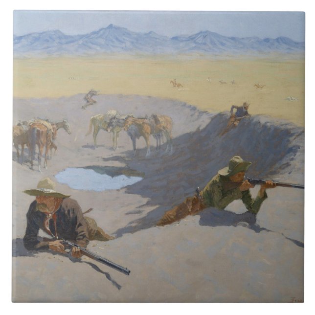 Carreau En Céramique Frederic Remington - combat pour le point d'eau (Devant)