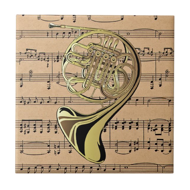 Carreau En Céramique French Horn ~ Avec Arrière - plan Partition (Devant)