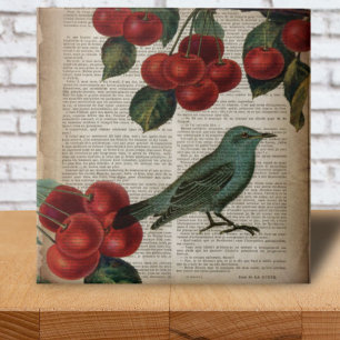 Carreau En Céramique frentry bird retro botanical red cherry