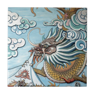 Carreau En Céramique Fresque de dragon dans le temple bouddhiste chinoi