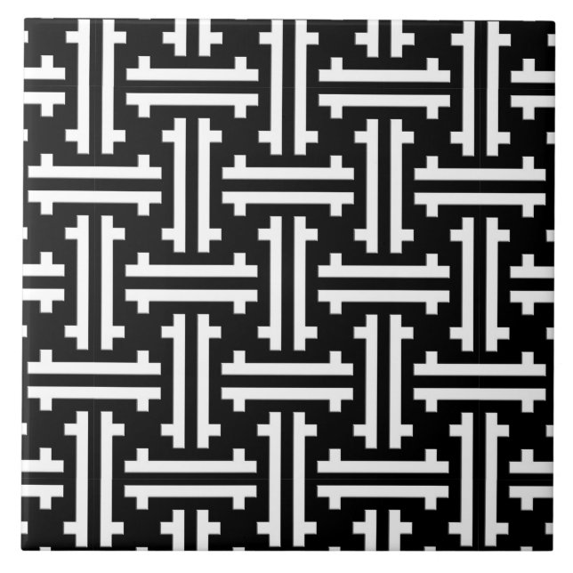 Carreau En Céramique Frette chinoise d'art déco, noire et blanche (Devant)