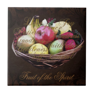 Carreau En Céramique Fruit de l'esprit, panier Brown peint