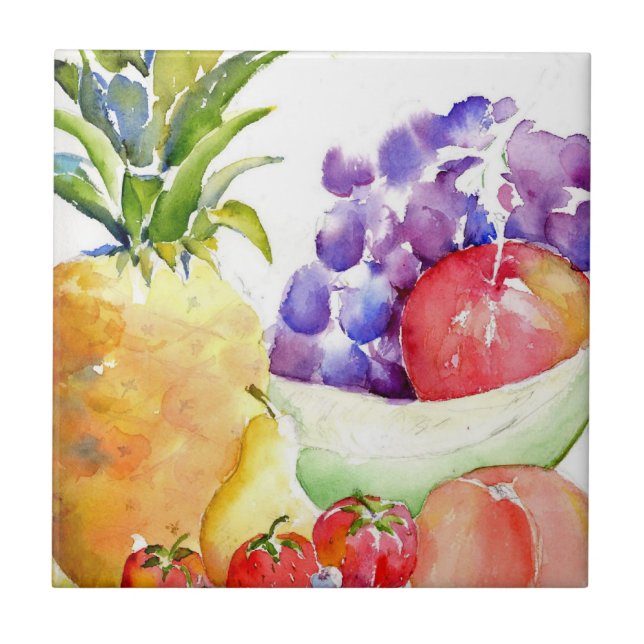 Carreau En Céramique Fruit frais dans les aquarelles (Devant)