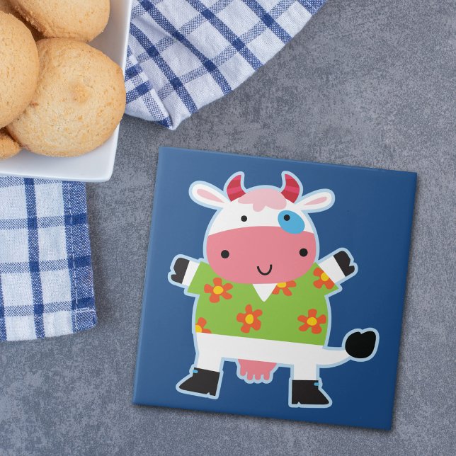 Carreau En Céramique Fun Hawaiian Shirt Cartoon Cow (Créateur téléchargé)