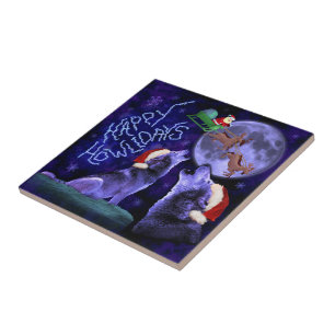 Carreau En Céramique Funky Christmas Wolf Howlidays Pun Humorisful
