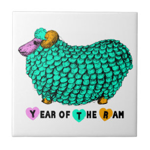 Carreau En Céramique Funky Green Ram Chinois Année Zodiac Carrelage