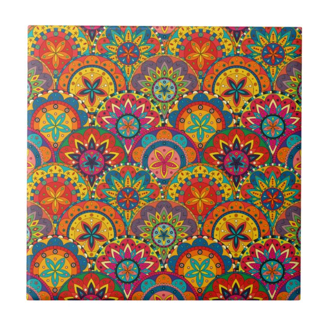 Carreau En Céramique Funky Retro couleur Motif Mandala (Devant)