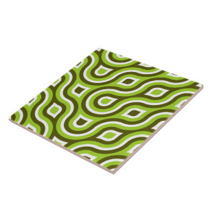 Carreau En Céramique Funky Wild Circle Rétro Motif Lime Vert Blanc