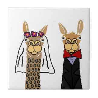 Carreau En Céramique Funny Llama Mariée et Mariage de chambre