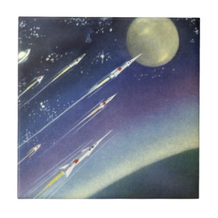 Carreau En Céramique Fusées de science-fiction vintage dans l'espace pa