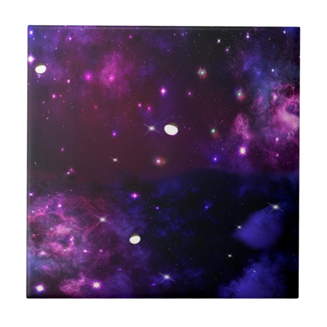 Carreau En Céramique Galaxie pourpre bleue de minuit (Devant)