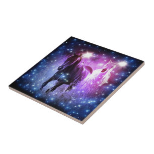 Carreau En Céramique Galaxie romantique bleu violet étoiles Galloping H