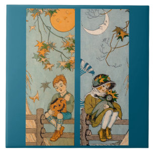 Carreau En Céramique garçon et fille des années 1920 en automne