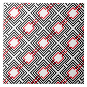 Carreau En Céramique Géométrique rouge et blanc noir