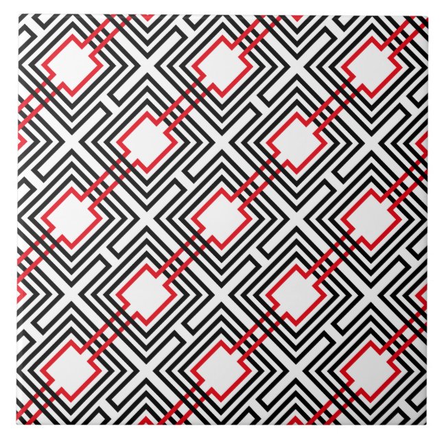 Carreau En Céramique Géométrique rouge et blanc noir (Devant)