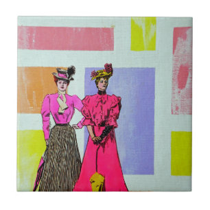 Carreau En Céramique Gibson Girls in a Mondrian Motif