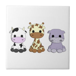 Carreau En Céramique Girafe de vache mignonne hippo dessin animé pépi