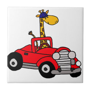 Carreau En Céramique Girafe géniale conduisant le convertible rouge
