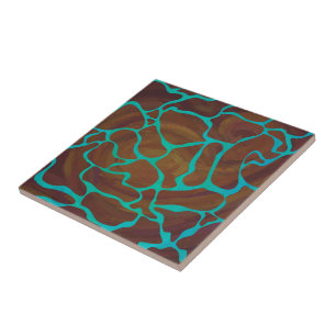 Carreau En Céramique Giraffe Impression Brown et Turquoise