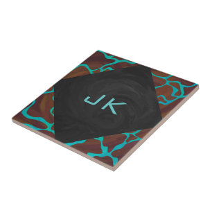 Carreau En Céramique Giraffe Impression Brown et Turquoise