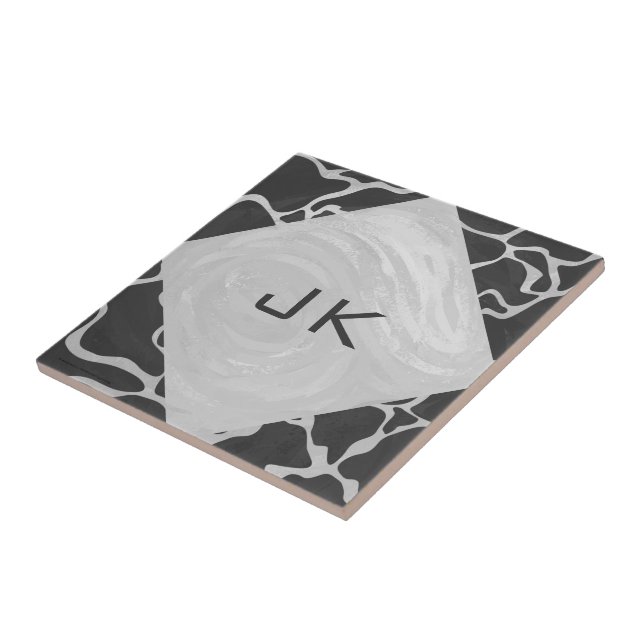 Carreau En Céramique Giraffe Monogramme noir et gris clair (Côté)