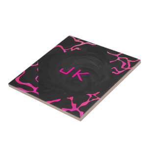 Carreau En Céramique Giraffe rose chaude et noire