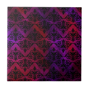 Carreau En Céramique Goth Damask avec noir sur violet et rouge