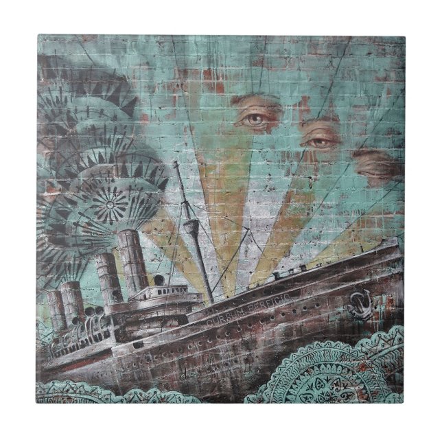 Carreau En Céramique Graffiti bleu vintage (Devant)